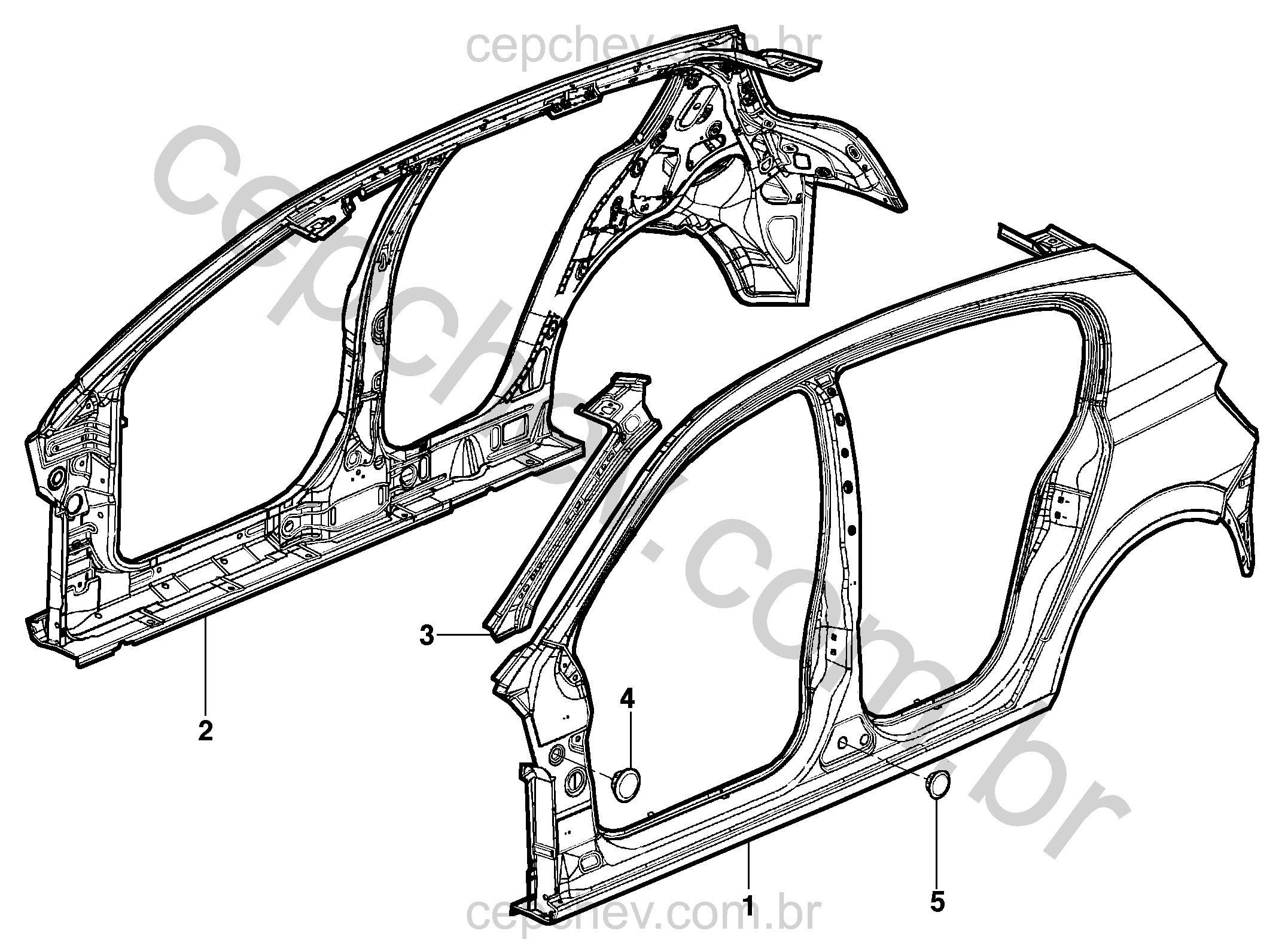 Estrutura lateral, interna e traseira (Hatch)