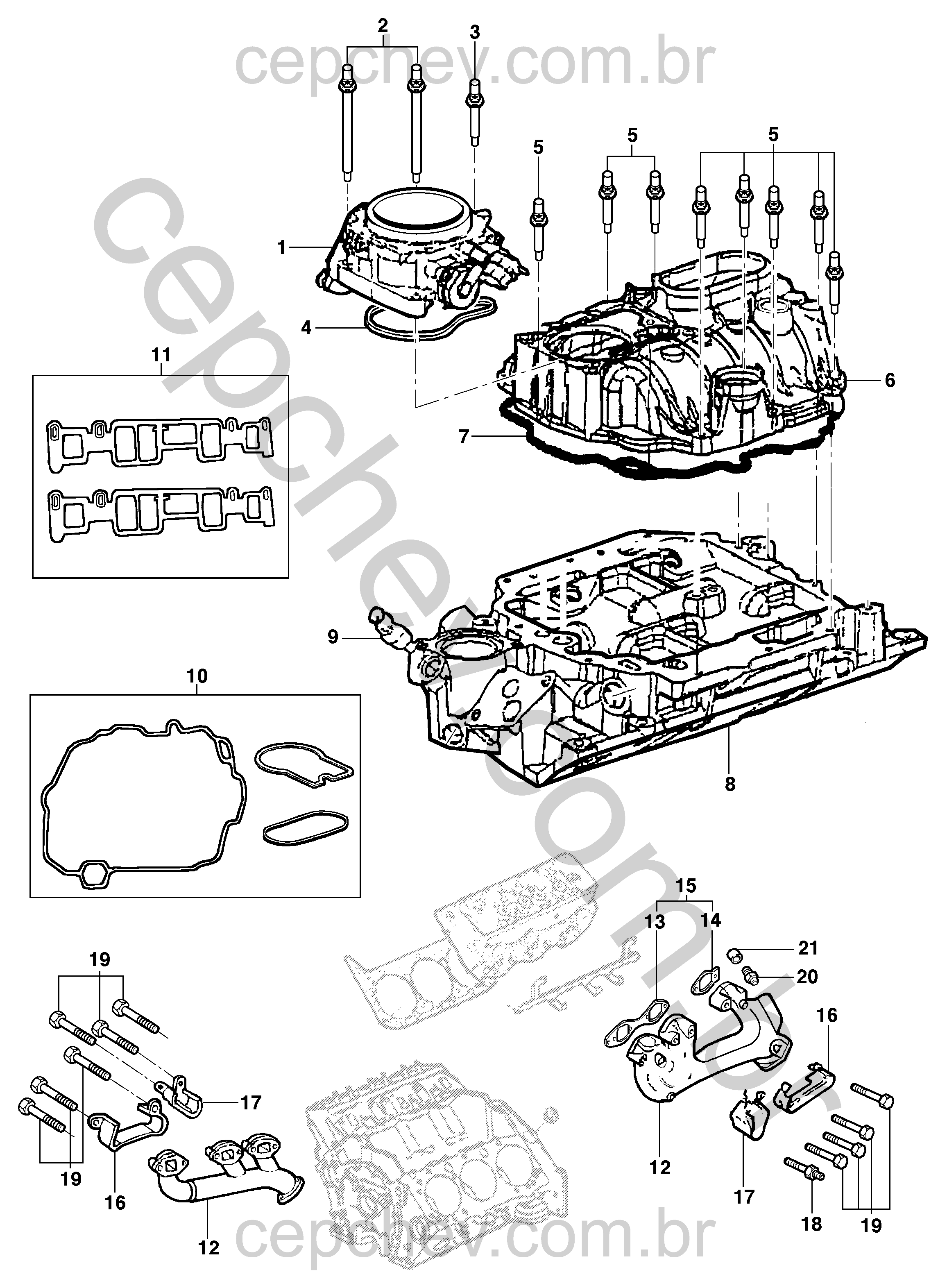 Coletor de admissão e escape para motor gasolina L35/LG3/LW9