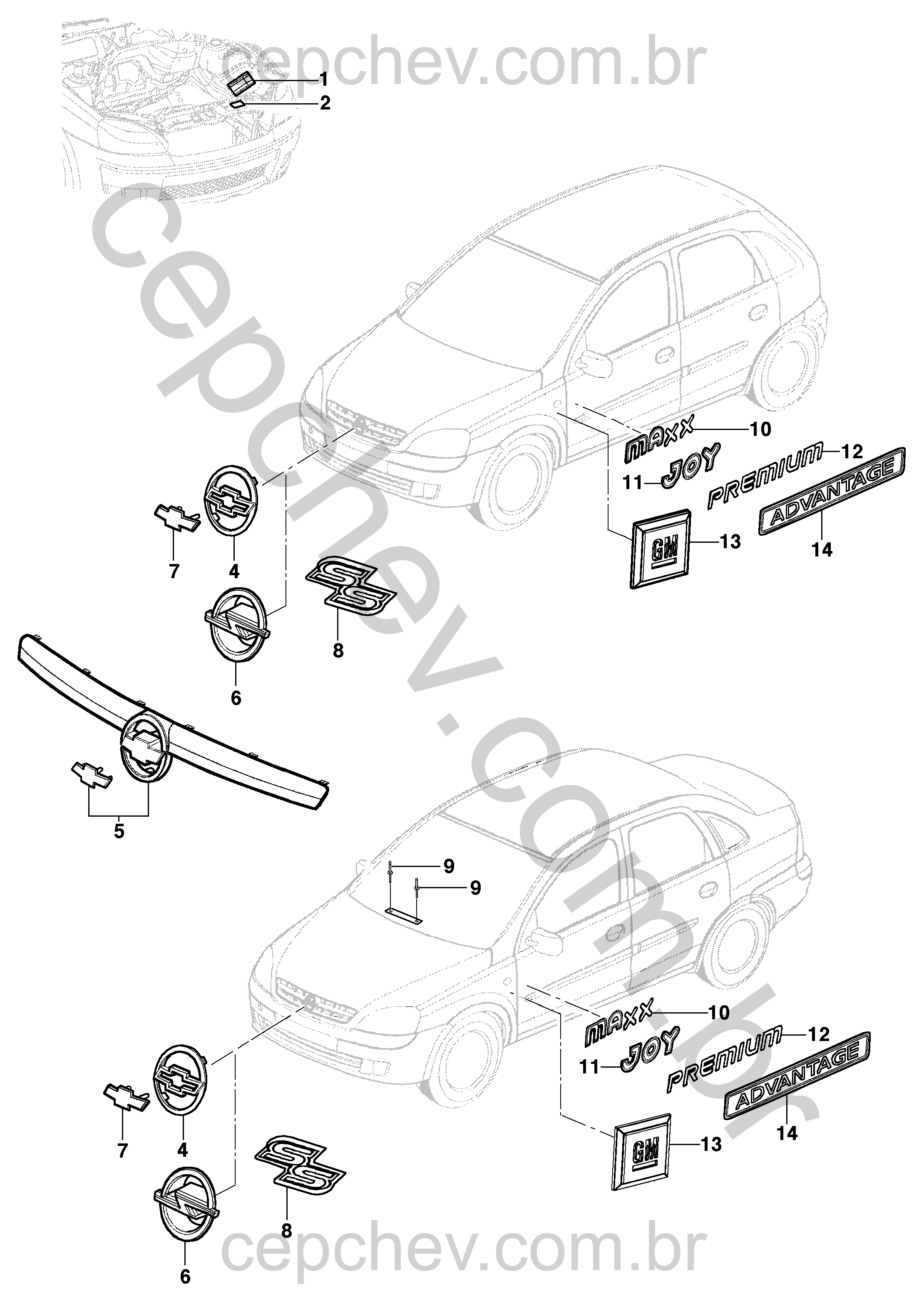 Emblemas e decalques dianteiro e lateral sedan/hatch