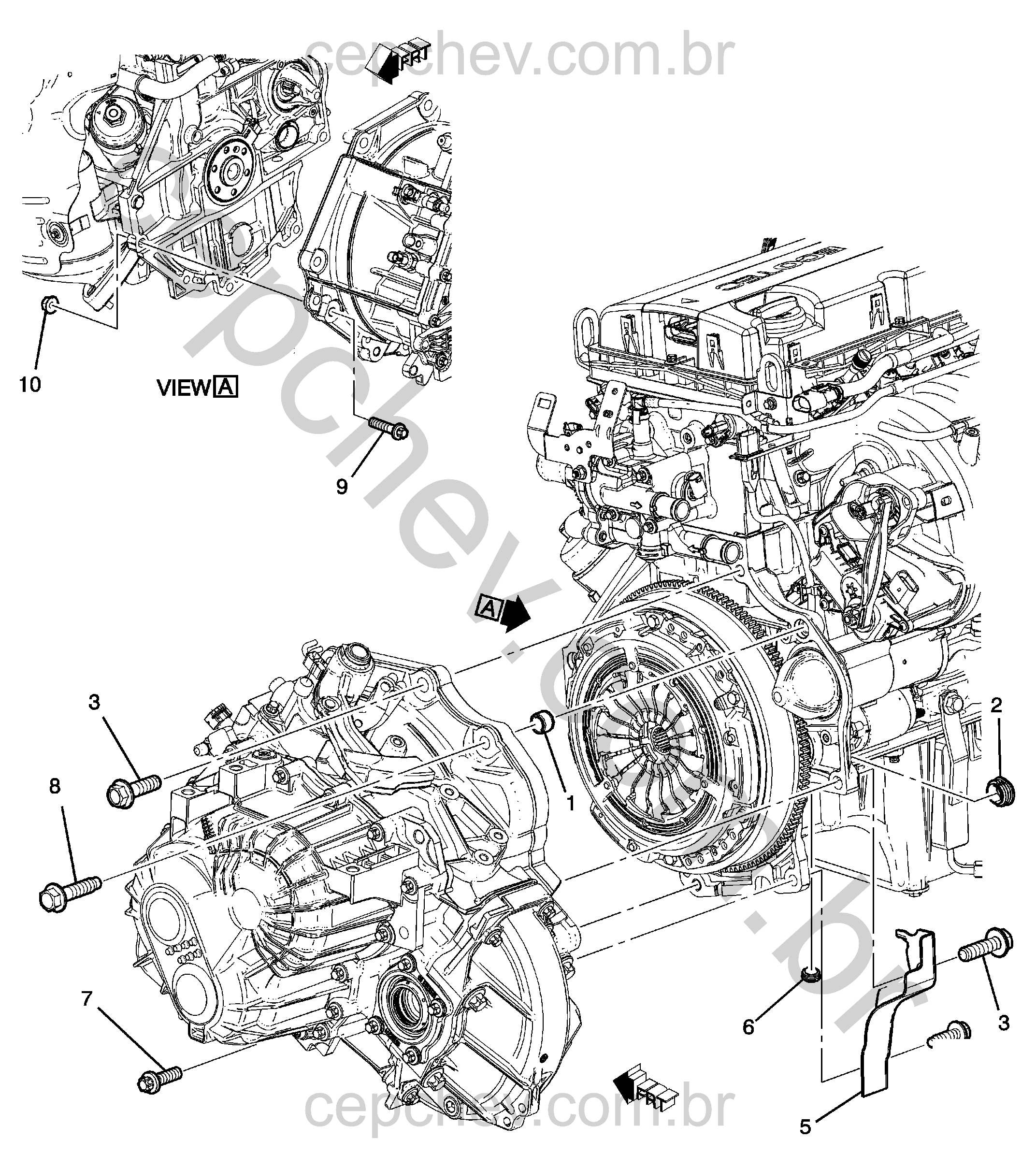 Fixação do motor e transmissão manual com parafusos, porcas e buchas específicas (1)