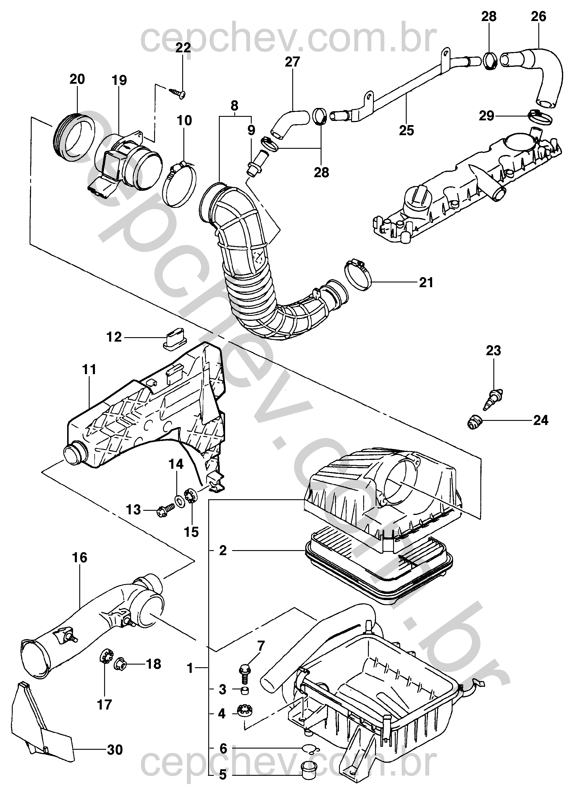 Filtro de ar para motor diesel (2001–2004) com acessórios e sensores completos