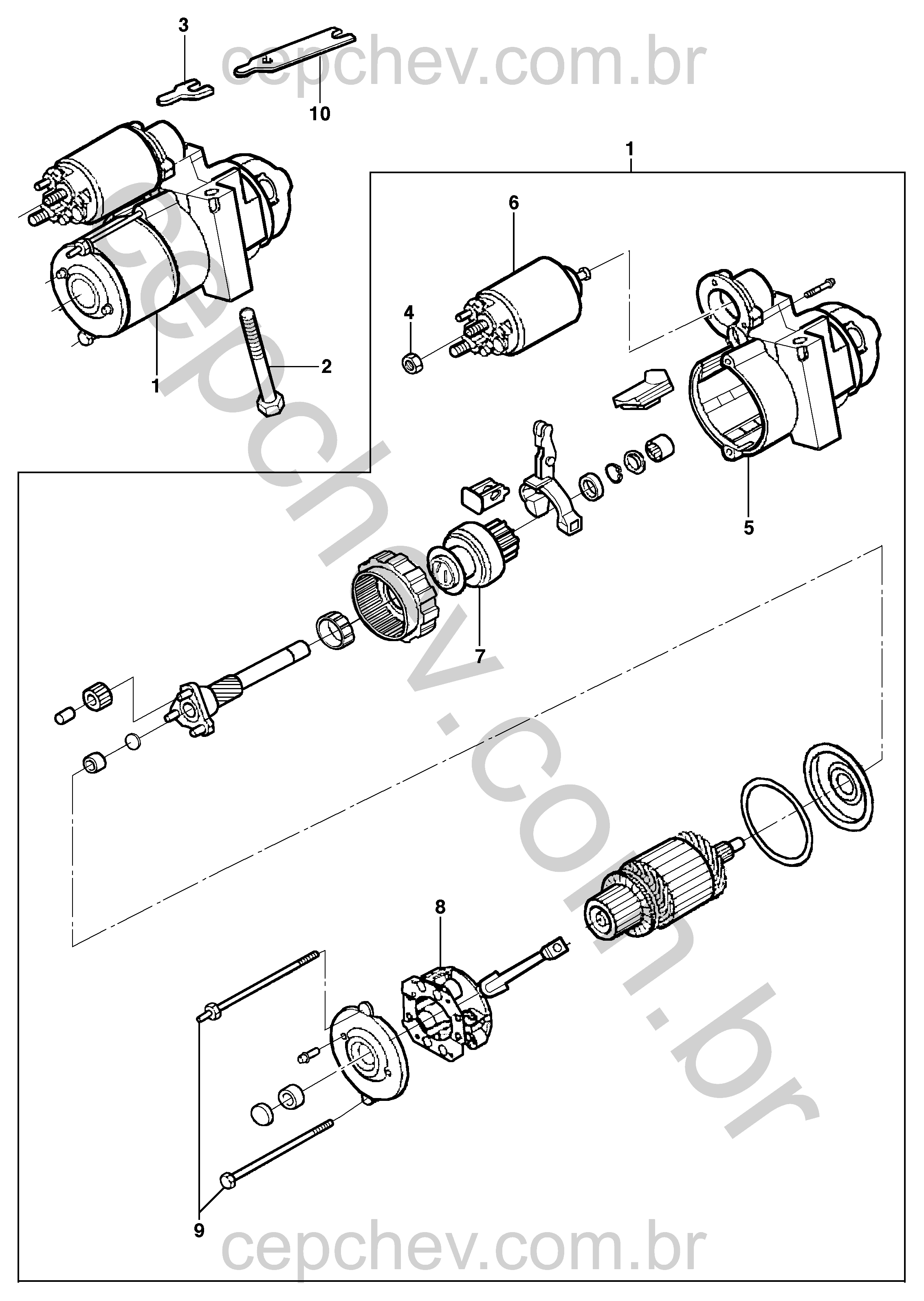 Componentes do motor de partida L35, LG3 e LW9
