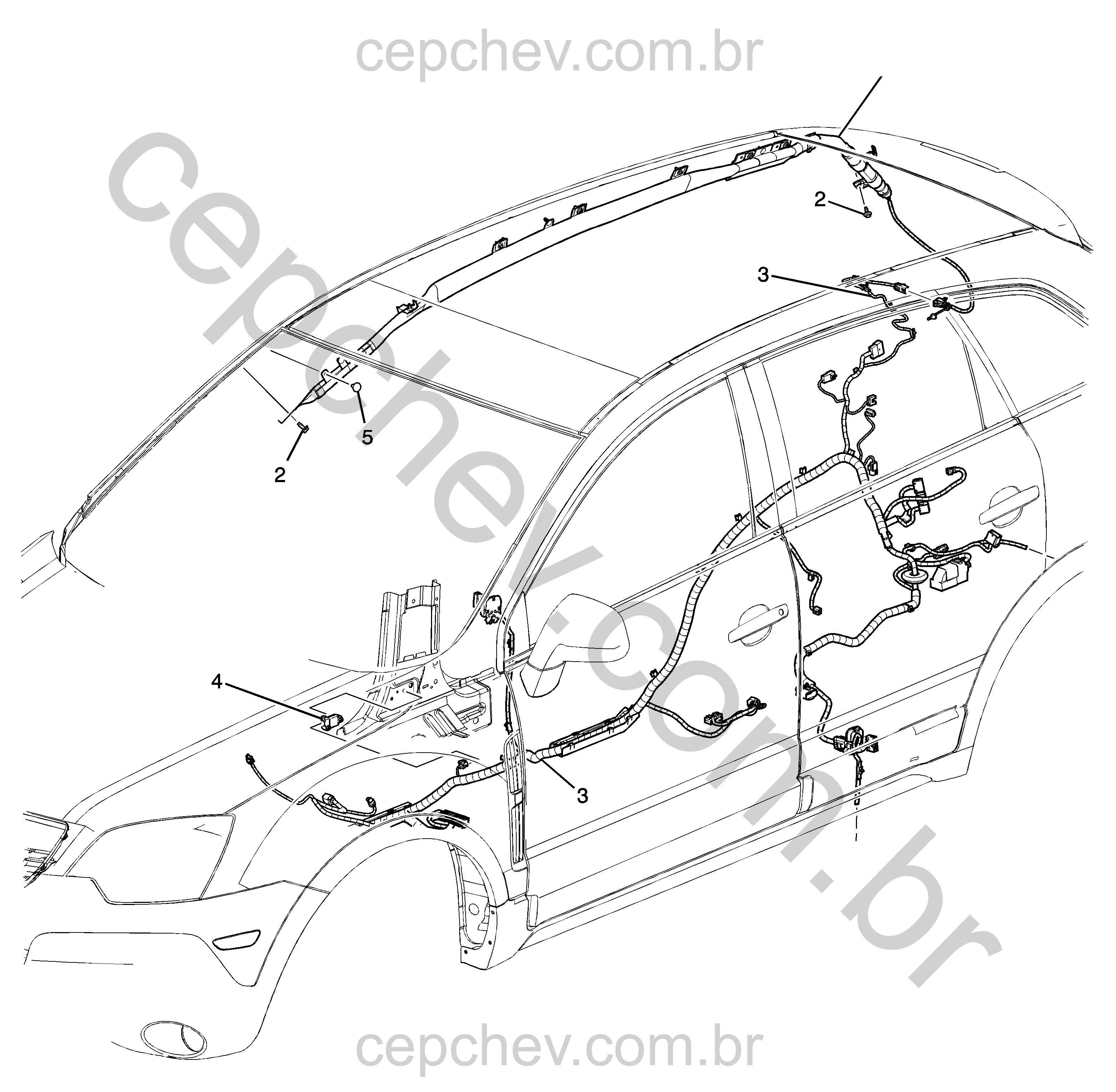 Sistema de proteção airbag lateral e trilho do teto