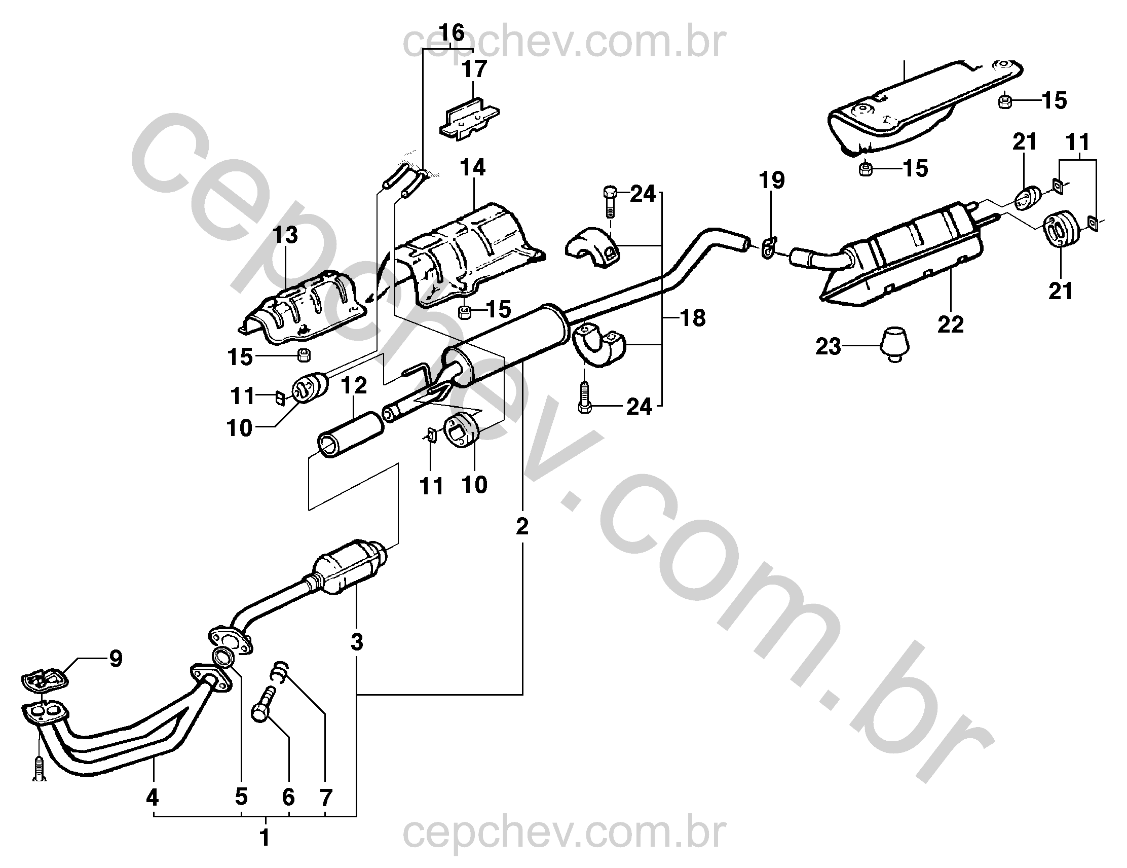 Sistema de escapamento e silenciador para motores 16 V