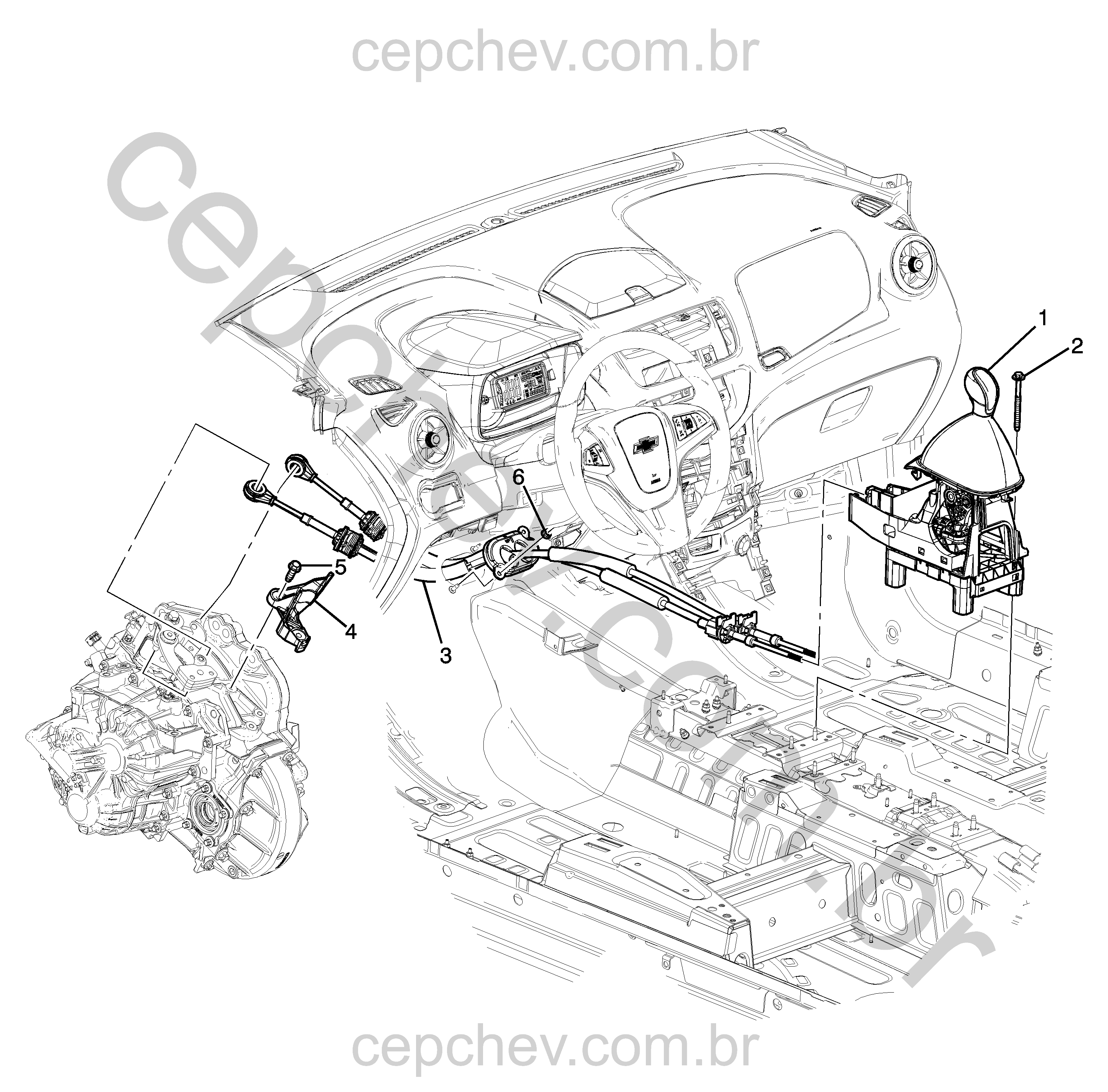 Controles e cabos para transmissão manual
