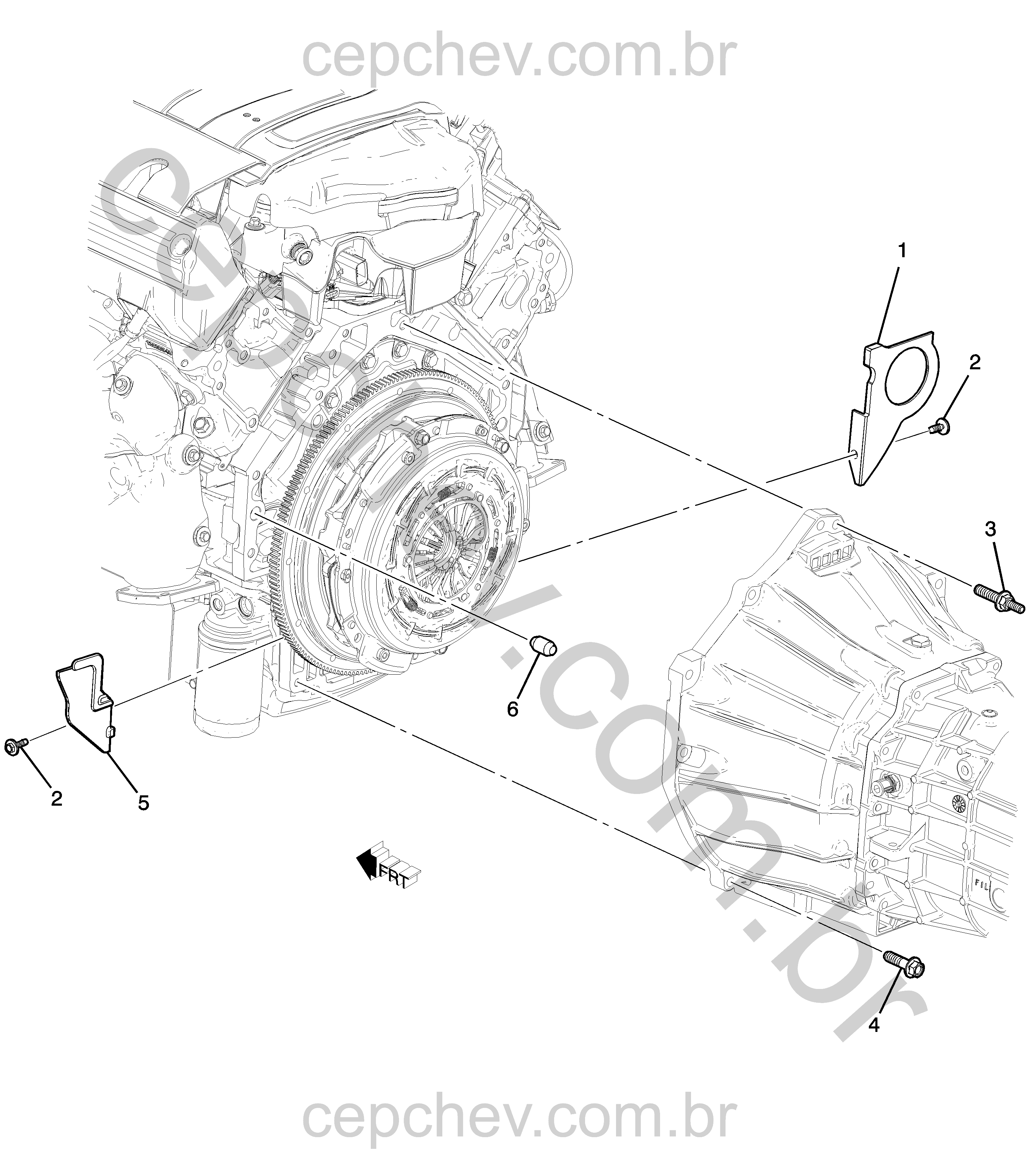 Fixação do motor e transmissão manual LT1/6.2-7 (MM6)