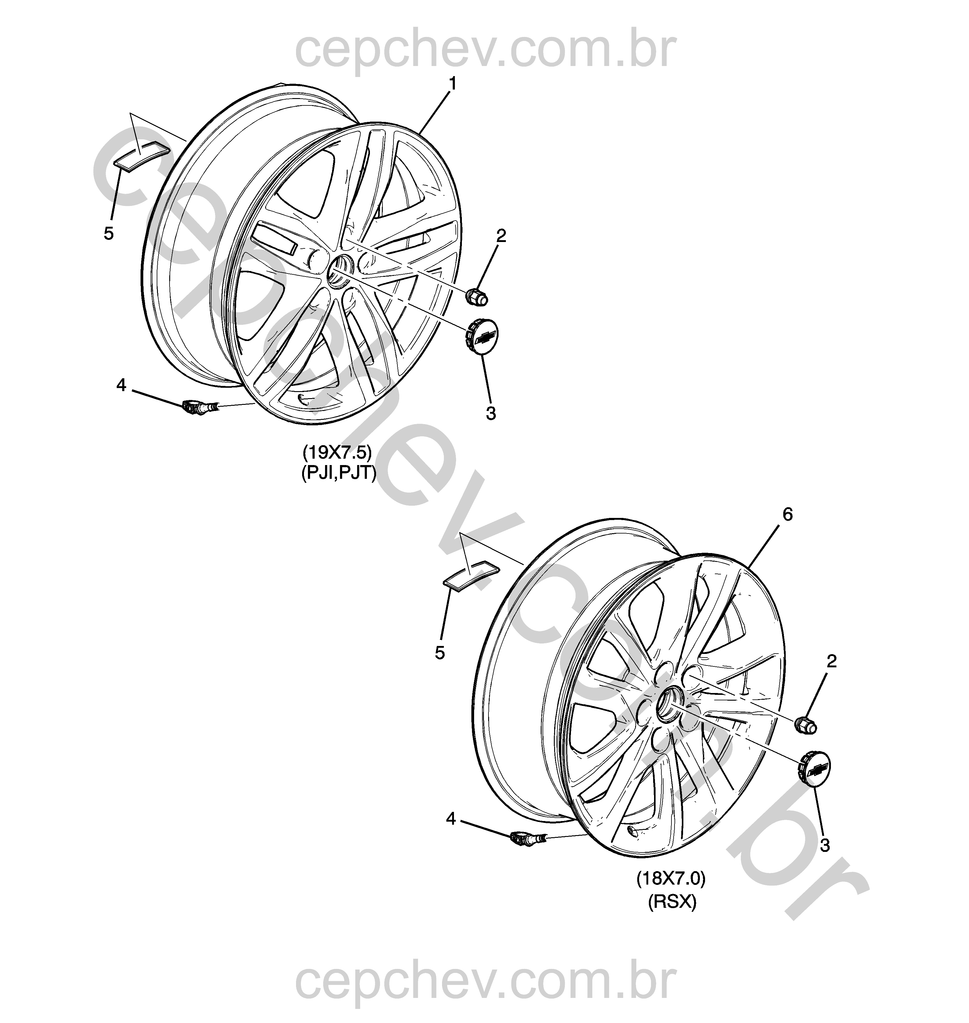 Rodas 18x7 e 19x7,5 (2020–2021) com sensores e acabamentos variados