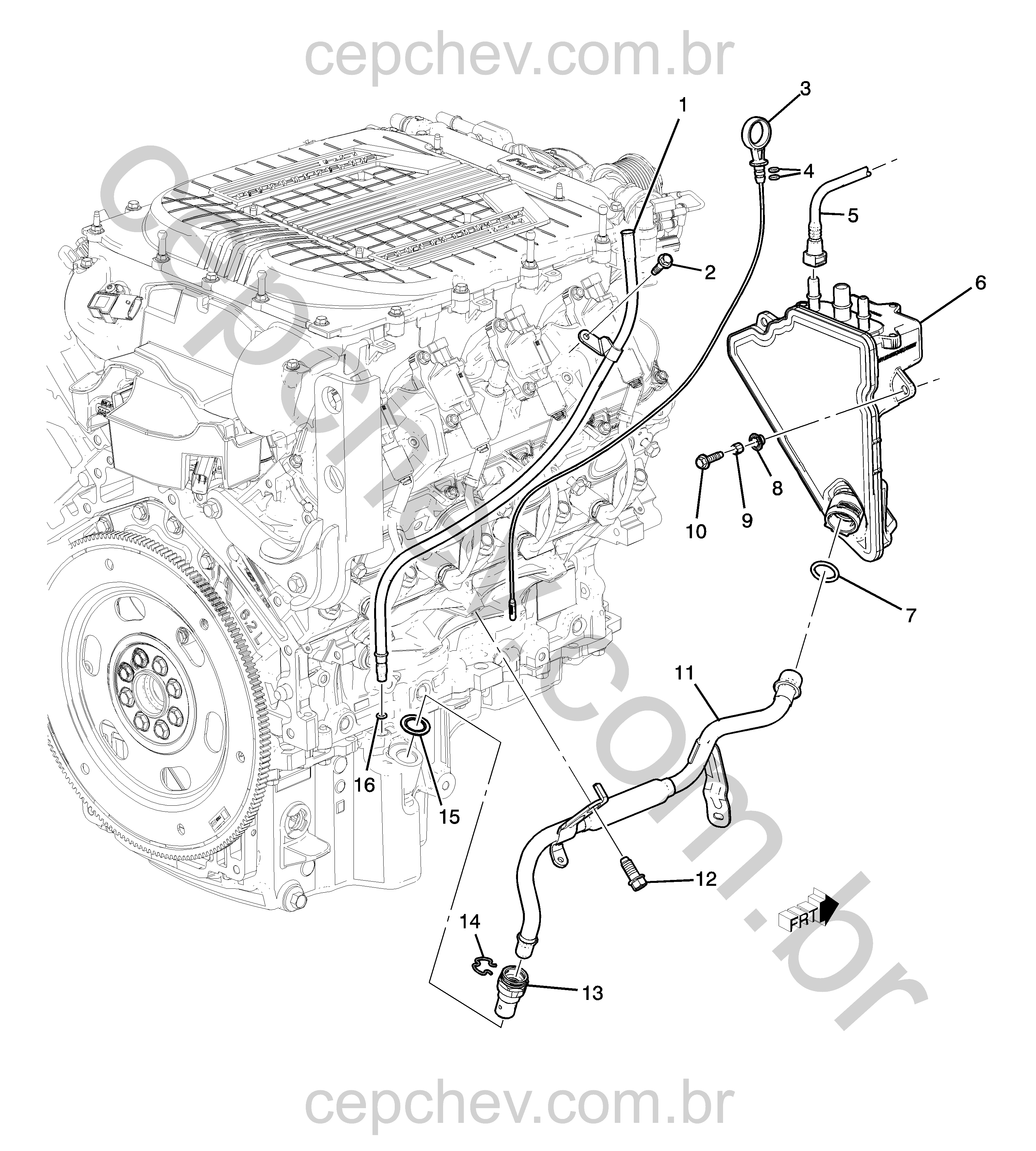 Motor 6.2L V8 separador e indicador de nível de óleo (LT1/6.2-7)