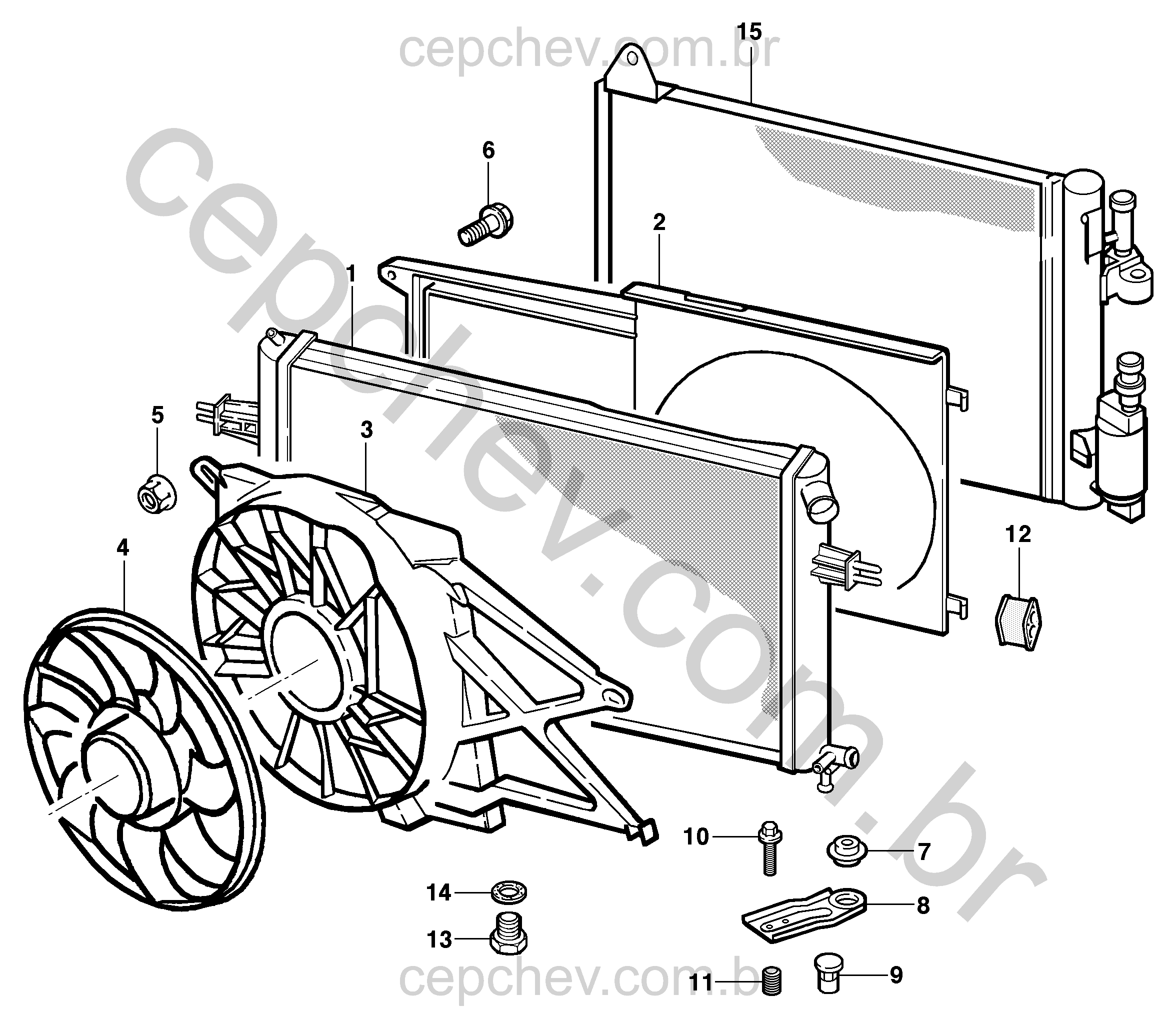 Radiador e ventilador diesel