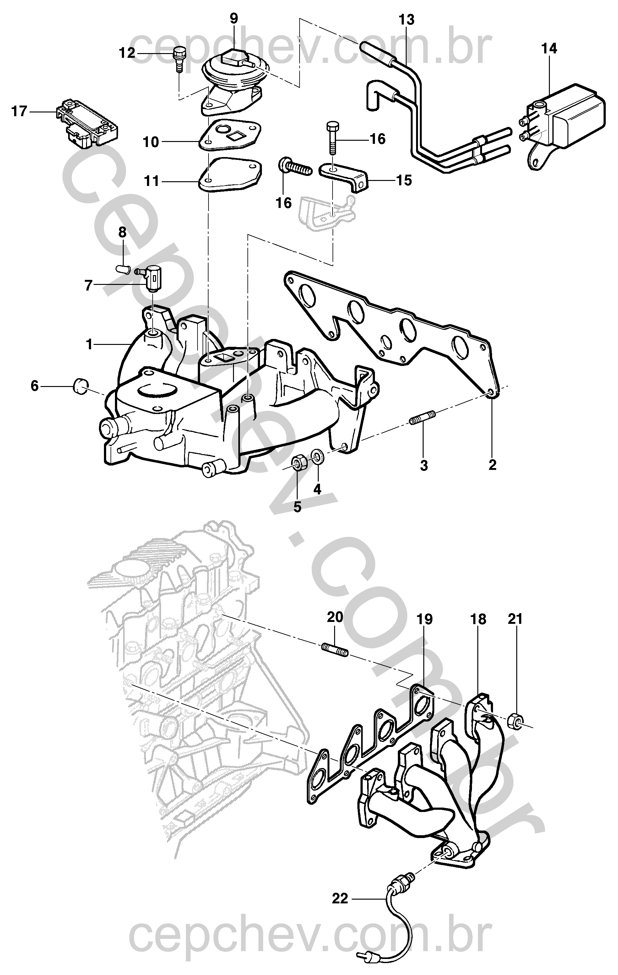 Coletor de admissão e escape e válvula EGR para motor gasolina LM3