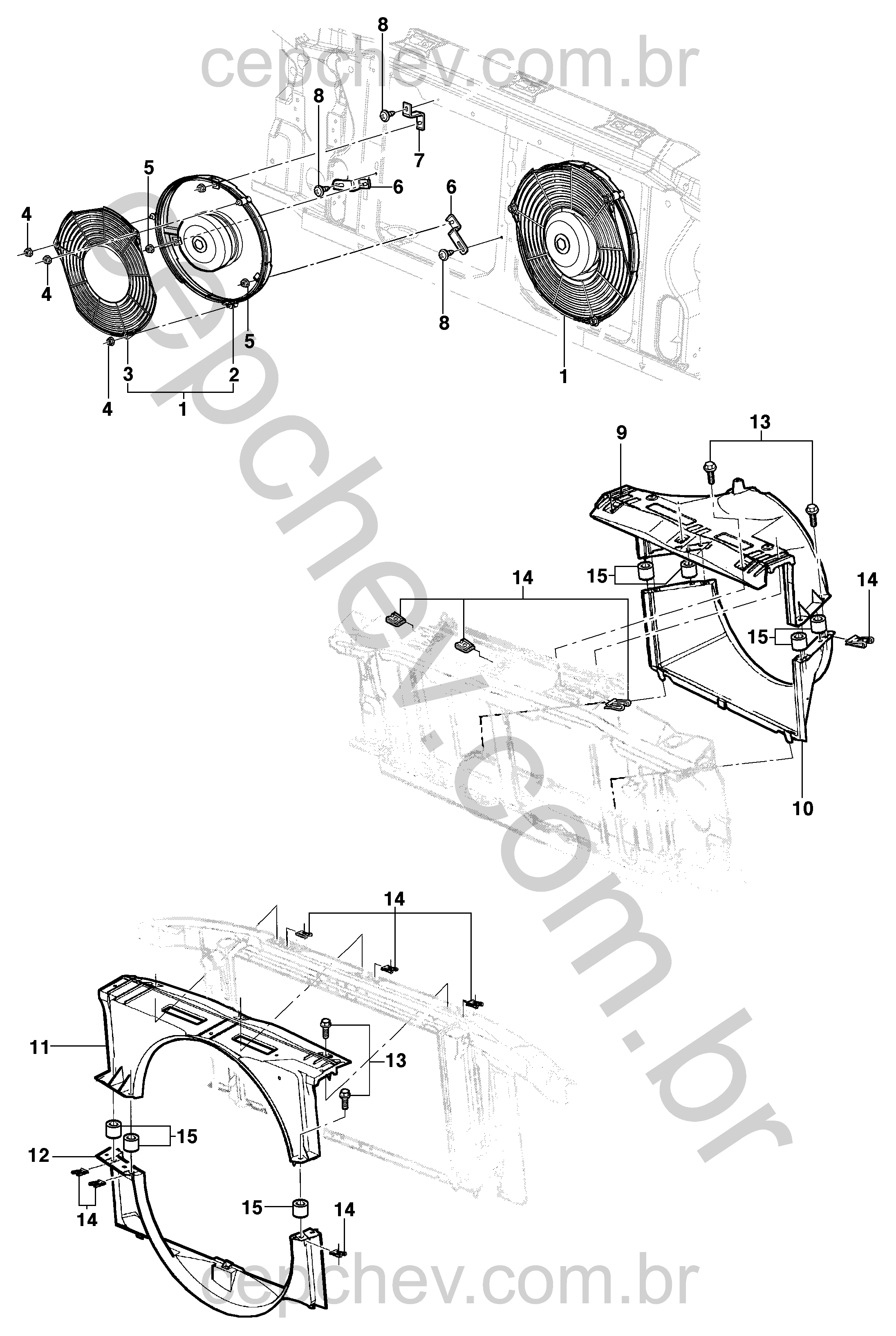 Defletores, suportes e motor do ventilador do radiador motor LK6/LJ6/LLK/L35/LG3/LW9