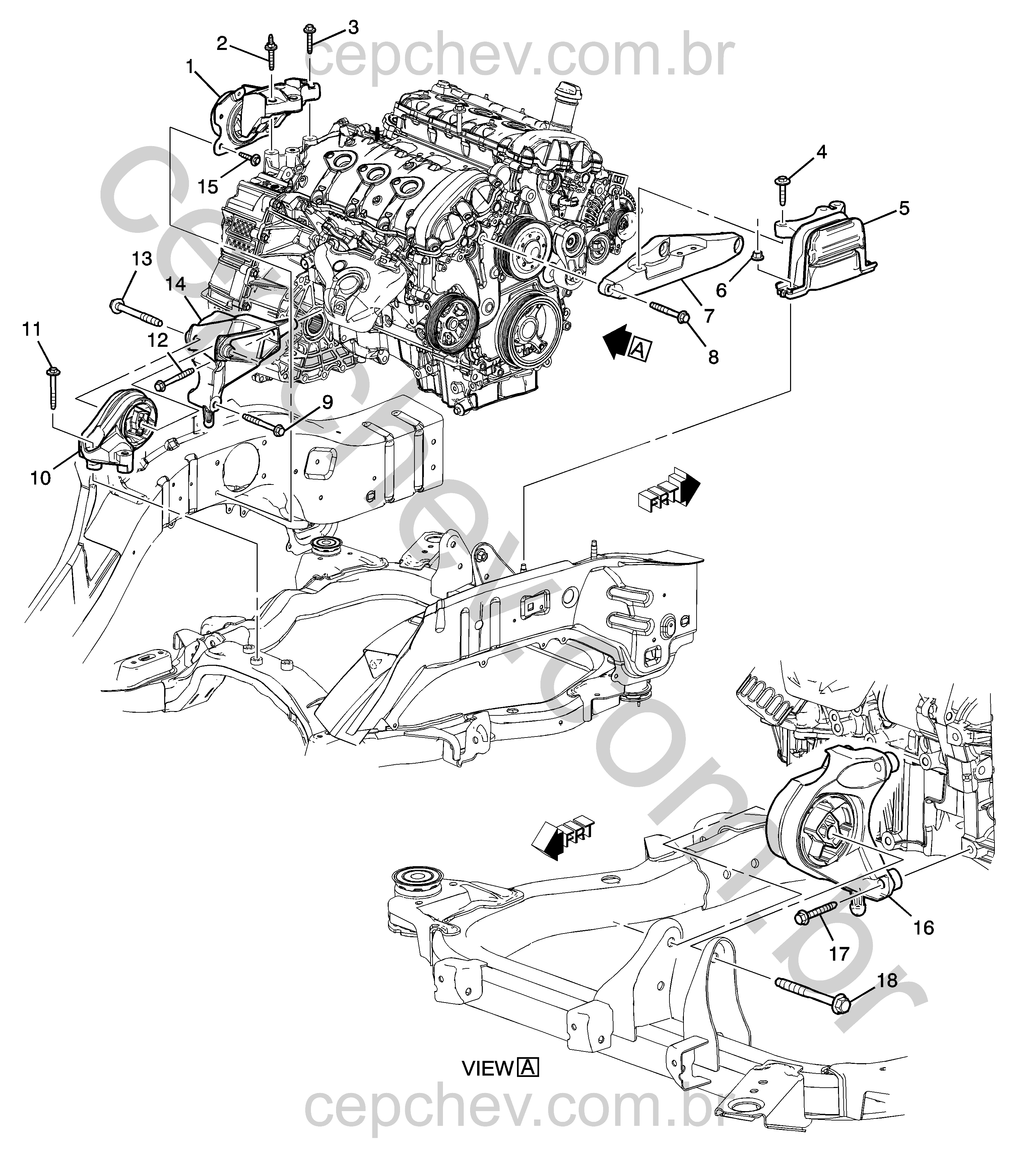 Fixação e montagem do motor V6 (LY7/3.6) e transmissão dianteira e traseira