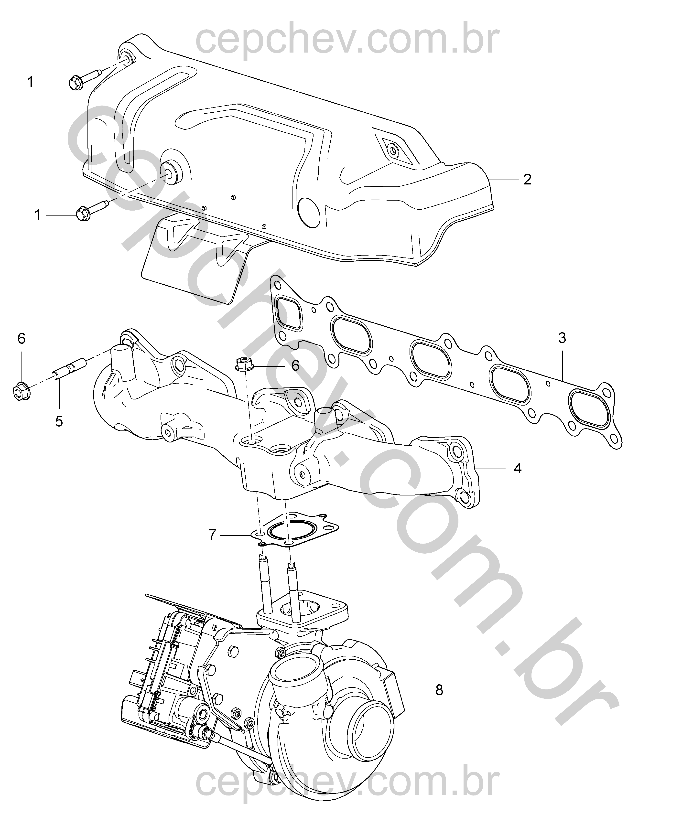 Coletor de escapamento e montagem de turbocompressor (LWH, LWN)