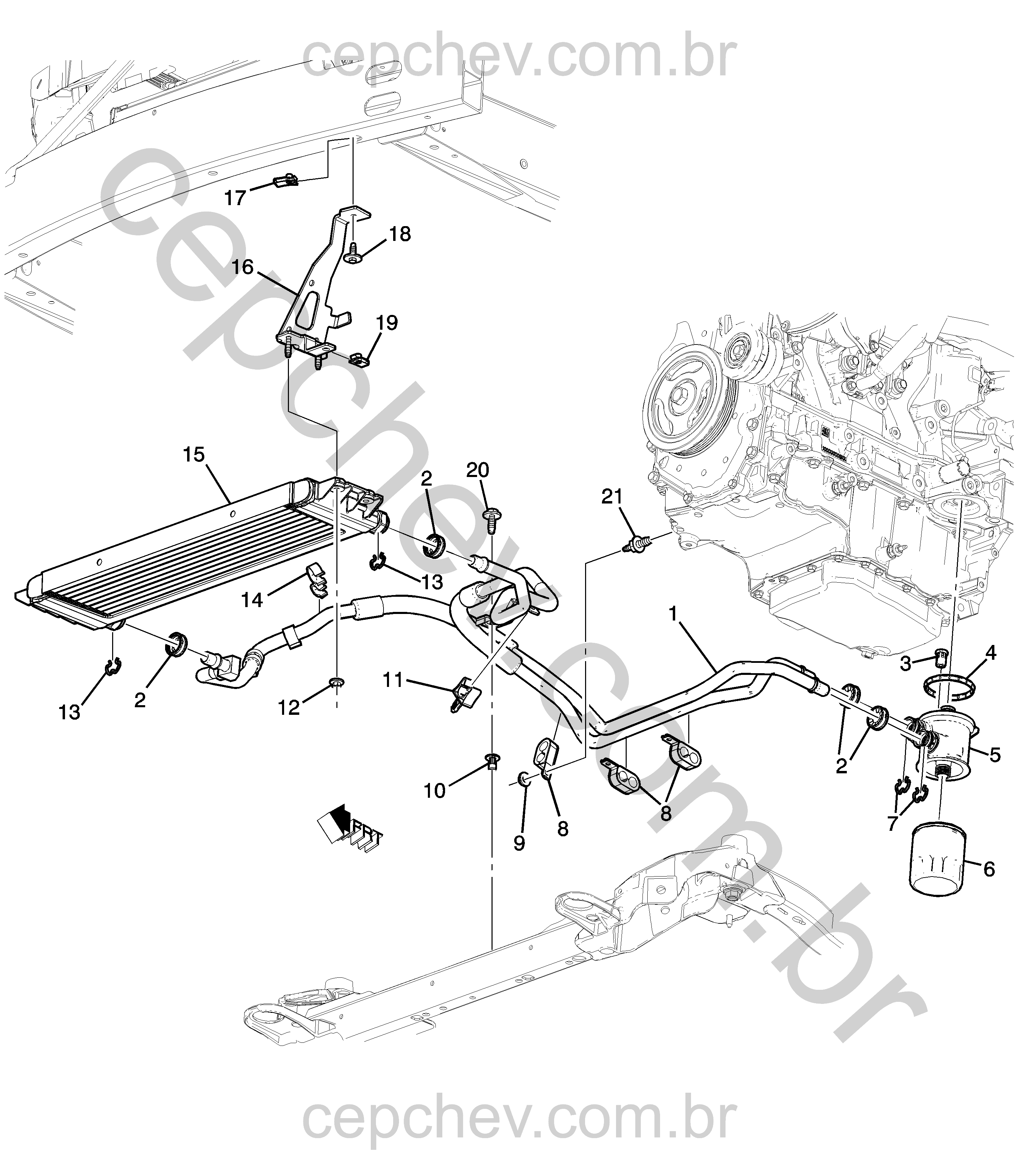 Radiador e linhas do óleo do motor (LTG/2.0X, pacote trilho Y4Q)