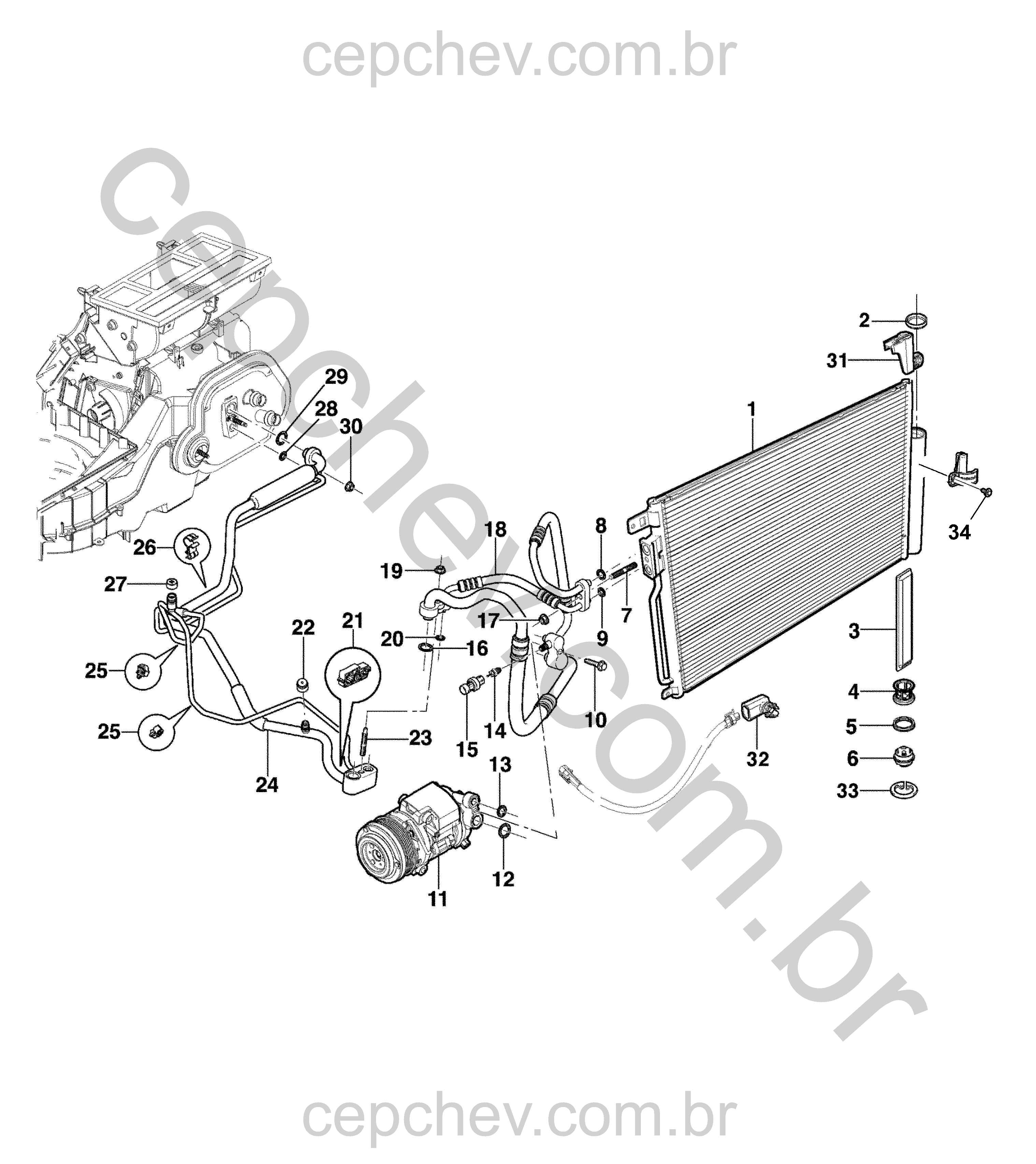 Sistema de refrigeração do ar-condicionado (2012–2017) JP69