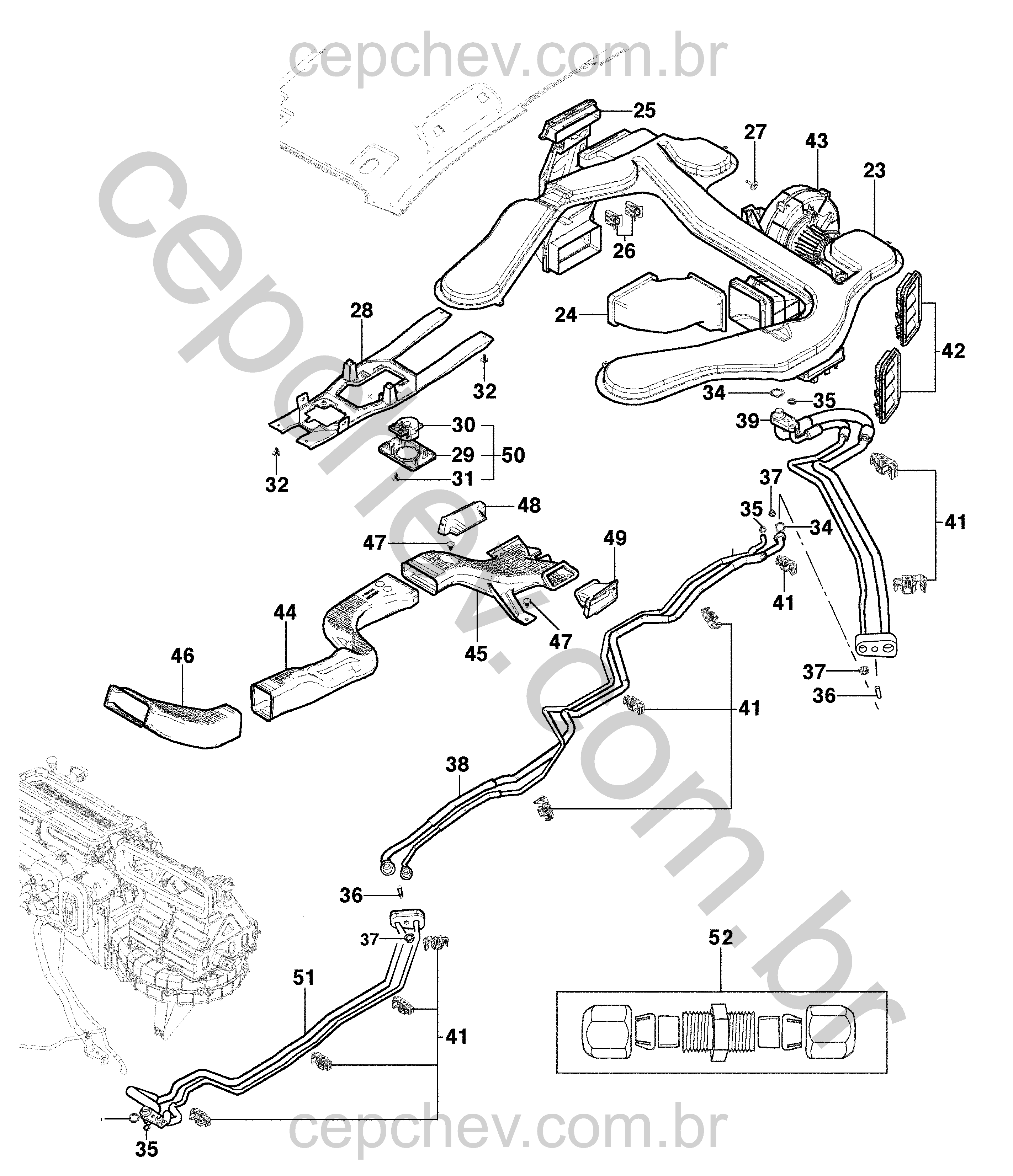 Sistema de ar-condicionado traseiro e distribuição de ar (2013–2024) (2)