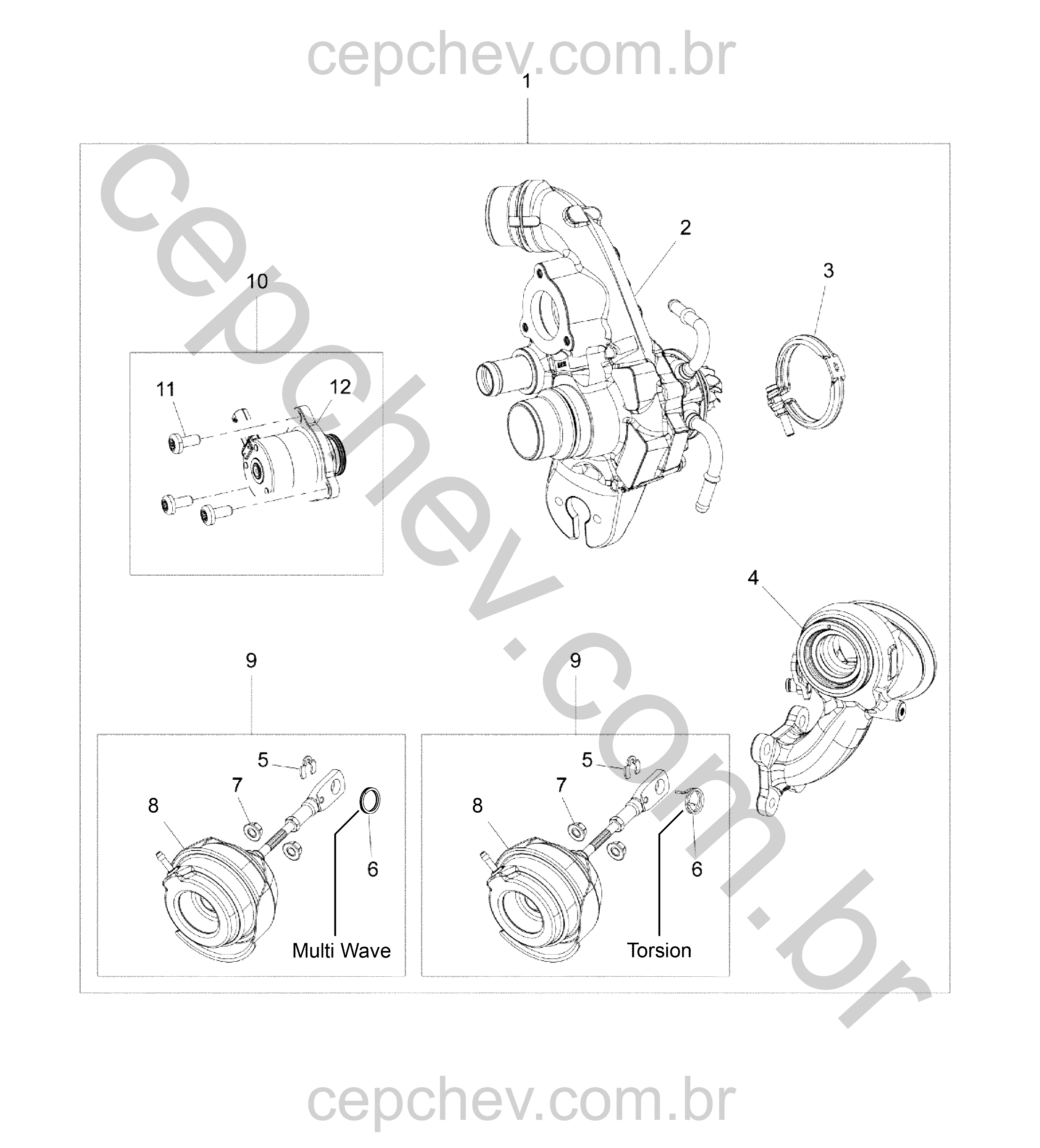 Turboalimentador e componentes do sistema de admissão e descarga do turbo