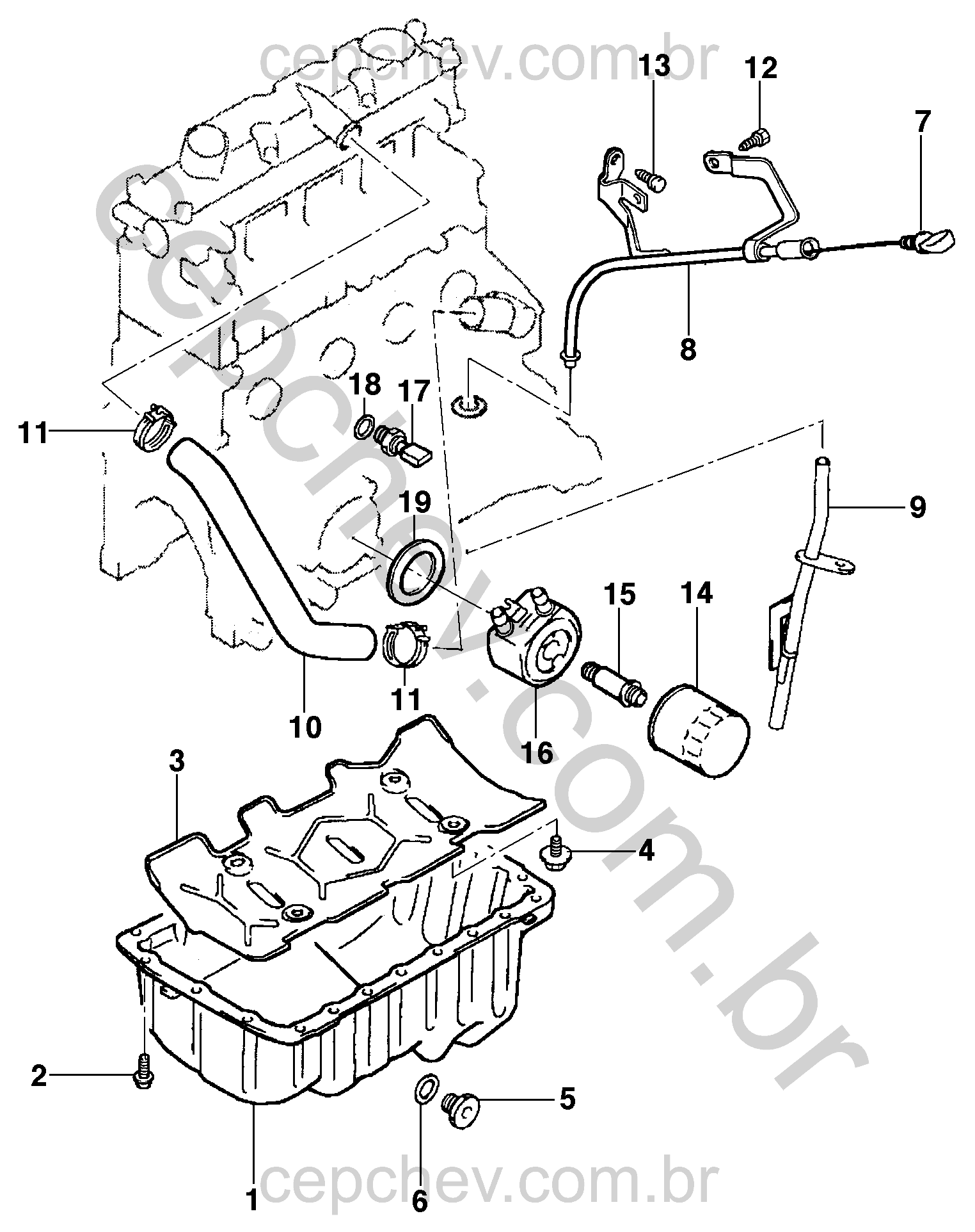 Cárter e filtro de óleo para motor diesel (2002–2004)