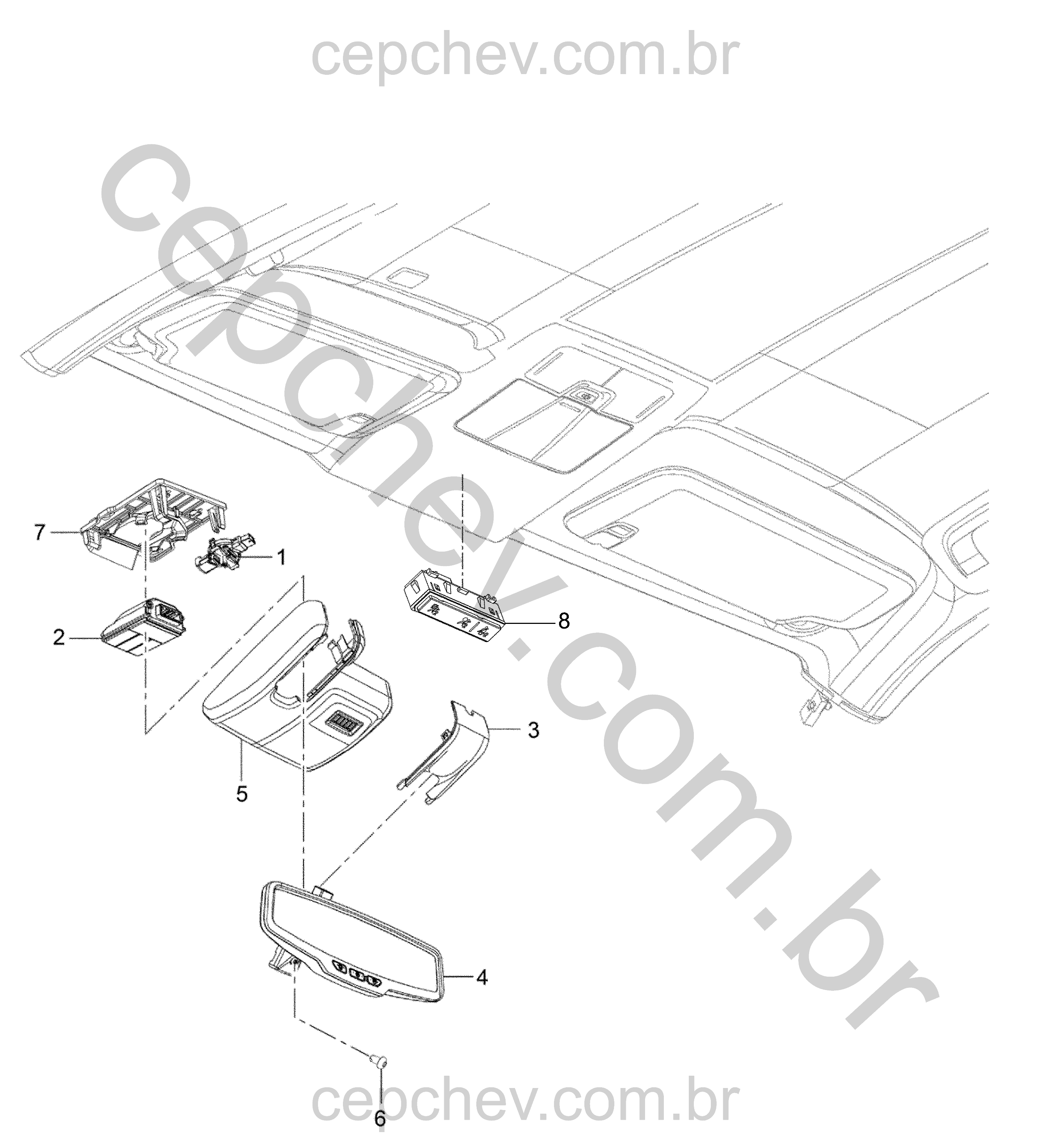 Espelho retrovisor interno e suporte com sensores para para-brisa e câmera frontal