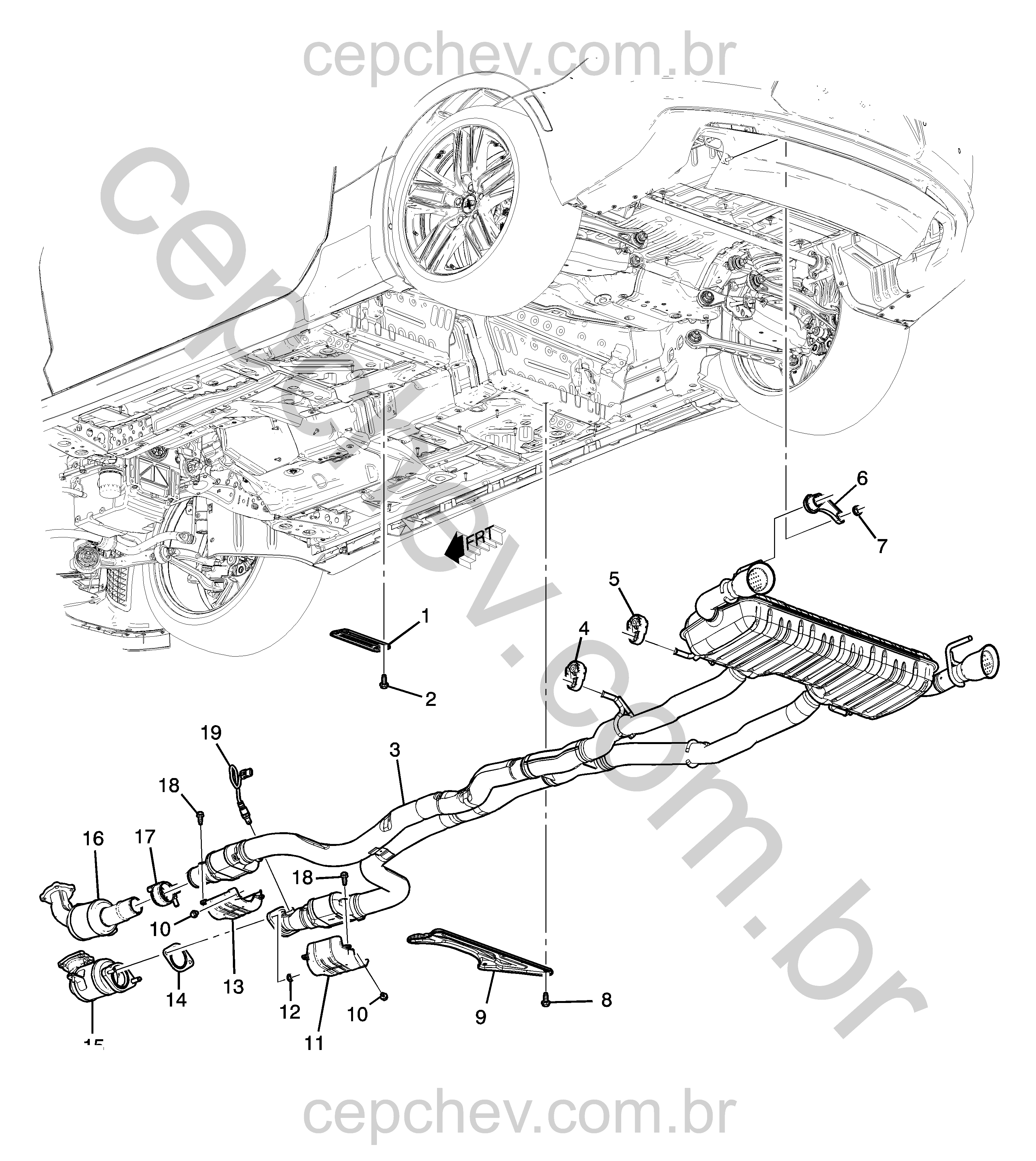 Sistema de escapamento traseiro LT1 (6.2-7) manual (2021–2024)