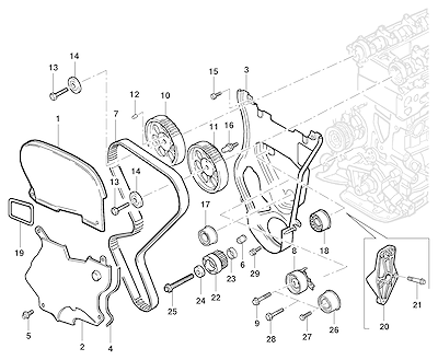 Imagem de Distribuição do motor 16V com correia dentada, engrenagens e tensionador