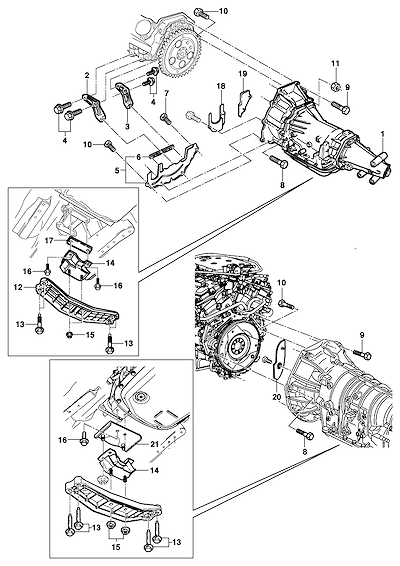 Imagem de Fixação e suporte da transmissão automática com conversor de torque