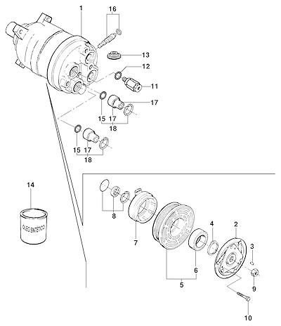 Imagem de Compressor de ar condicionado e componentes de vedação e acionamento