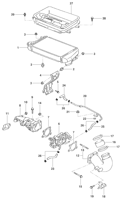 Imagem de Pós-resfriador de ar para motor diesel (2001) com tubulações e suportes completos