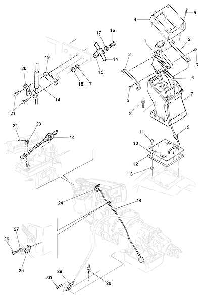 Imagem de Controle da transmissão automática e componentes da alavanca seletora