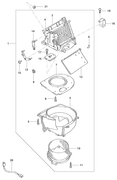 Imagem de Módulo de ventilação com motor, resistor, carcaças, alavancas e parafusos