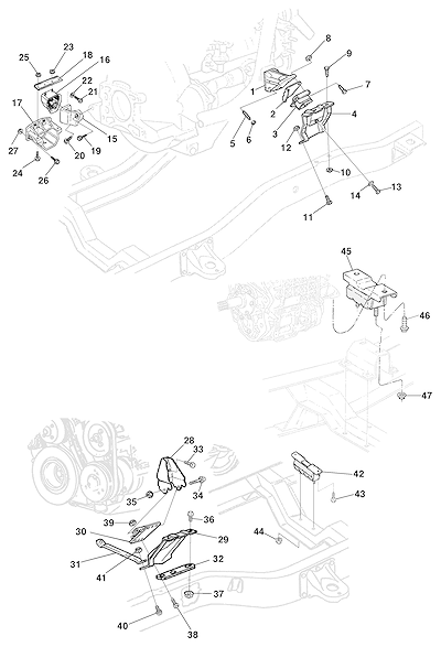 Imagem de Fixação e suporte dianteiro do motor com coxins e parafusos essenciais