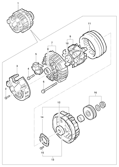 Imagem de Conjunto gerador 70A com rotor, estator, retificador e kit escovas