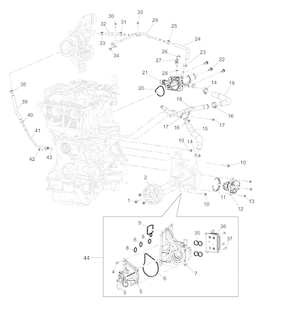 Imagem de Conjunto motor L3 com bomba d'água, termostato e peças de arrefecimento (L4G, NM6)