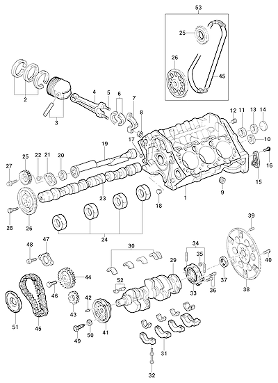 Imagem de Bloco de cilindros e componentes internos do motor L35/LG3/LW9