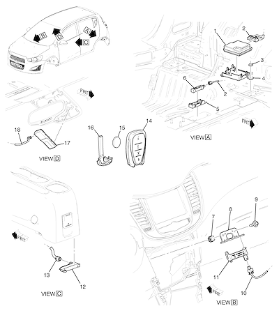 Imagem de Sistema de entrada e controle remoto sem chave com módulos, antenas e chicotes elétricos