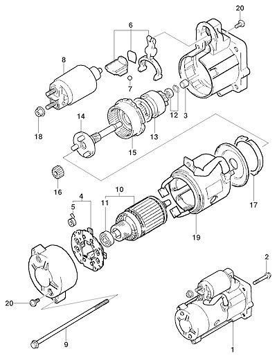Imagem de Motor de partida e componentes para motor diesel (2002–2004)