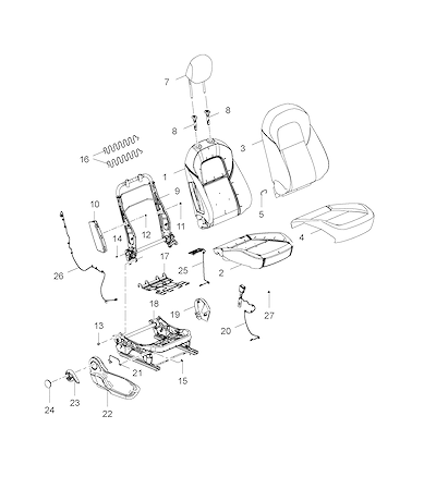 Imagem de Conjunto banco passageiro com almofada, encosto, airbag e acabamento