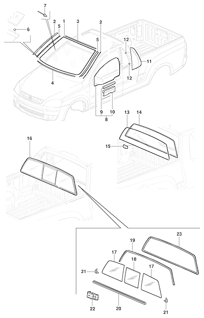 Imagem de Vidros, molduras e acessórios para pick-up