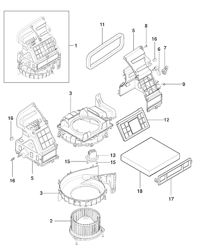Imagem de Conjunto do soprador do ar-condicionado com motor, resistor e ventilação auxiliar