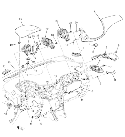 Imagem de Painel de instrumentos superior com acabamento, saída de ar e fiação elétrica