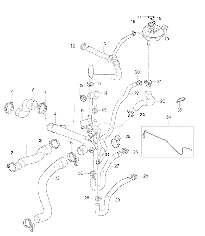 Imagem de Sistema de arrefecimento motor C60 (2011–2017) com reservatório e mangueiras