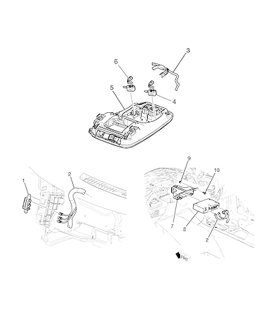 Imagem de Sistema de comunicação OnStar com módulos, microfones, suportes e fiação elétrica