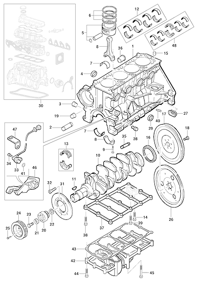 Imagem de Bloco do motor com êmbolos, anéis, casquilhos, balanceador e acessórios gerais