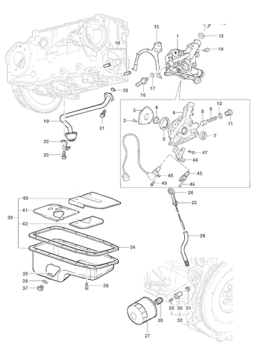 Imagem de Bomba e cárter de óleo motor (2011–2012) com acessórios e sensores básicos