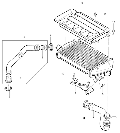 Imagem de Pós-resfriador de ar para motor diesel (2002–2004) e componentes associados