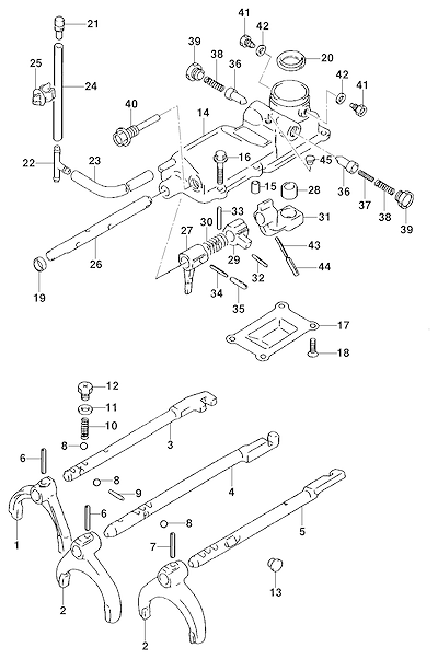 Imagem de Eixo e garfo de mudanças da transmissão mecânica motor gasolina (2007)