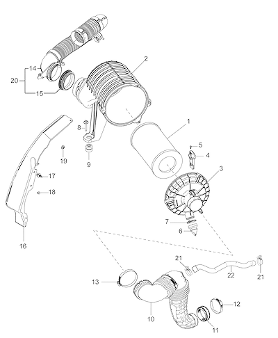 Imagem de Sistema de entrada de ar LWN 2.8L diesel com filtro e dutos de admissão