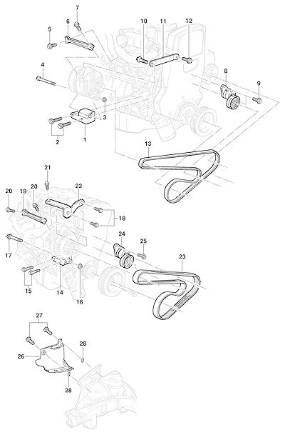 Imagem de Fixação e correias do alternador e acessórios para o motor