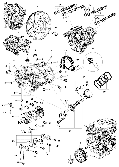 Imagem de Bloco, êmbolos e árvore de manivelas 3.6 V6 (2005)