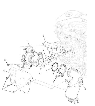 Imagem de Suporte e componentes do turbocompressor e sistema de escapamento
